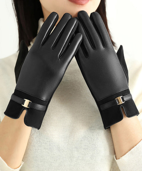 スマホ対応 PUレザー手袋レディース防寒 裏起毛スエード調グローブ 防風保温手ぶくろ 暖かいスマートフォン手袋 タッチパネル対応 アウトドア 上品手袋ソフトタッチ 92SHUOLE-001