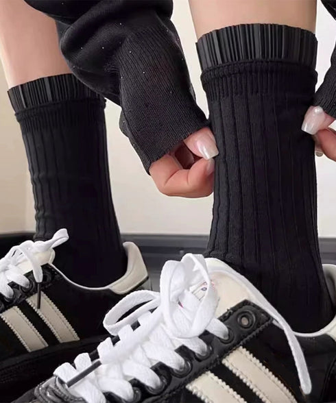 プリーツフリルソックス ミドル丈無地靴下 レディース フェミニン リブソックス 通勤通学ガーリー靴下 韓国ファッション 春夏秋冬 蒸れない綿靴下 プリーツソックス 92SUXIANG-001