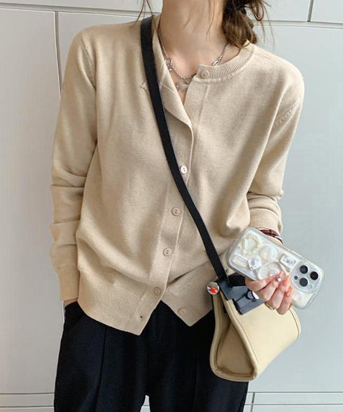 クルーネックニットカーディガン シンプル レディース ニット羽織り 長袖ニットトップス 着回し おしゃれ 前開きニットウェア無地 冷房対策 通学通勤ニットアウター 92SYL-001