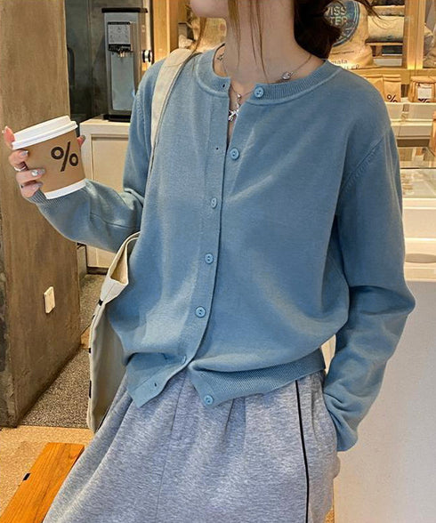 クルーネックニットカーディガン シンプル レディース ニット羽織り 長袖ニットトップス 着回し おしゃれ 前開きニットウェア無地 冷房対策 通学通勤ニットアウター 92SYL-001