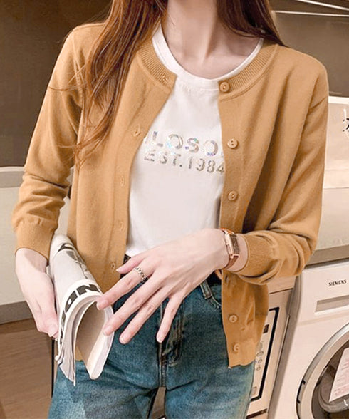 クルーネックニットカーディガン シンプル レディース ニット羽織り 長袖ニットトップス 着回し おしゃれ 前開きニットウェア無地 冷房対策 通学通勤ニットアウター 92SYL-001