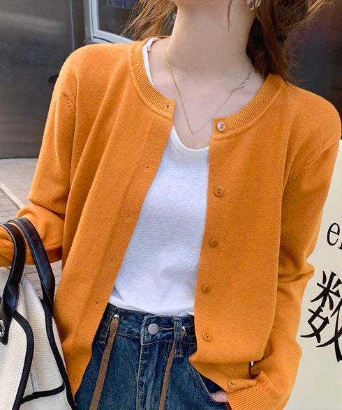 クルーネックニットカーディガン シンプル レディース ニット羽織り 長袖ニットトップス 着回し おしゃれ 前開きニットウェア無地 冷房対策 通学通勤ニットアウター 92SYL-001