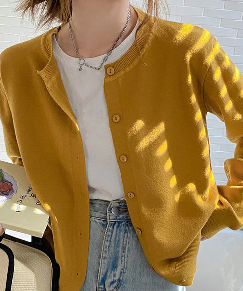 クルーネックニットカーディガン シンプル レディース ニット羽織り 長袖ニットトップス 着回し おしゃれ 前開きニットウェア無地 冷房対策 通学通勤ニットアウター 92SYL-001