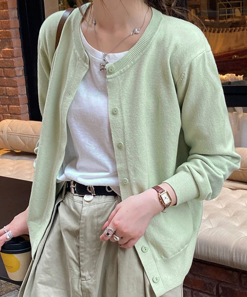 クルーネックニットカーディガン シンプル レディース ニット羽織り 長袖ニットトップス 着回し おしゃれ 前開きニットウェア無地 冷房対策 通学通勤ニットアウター 92SYL-001