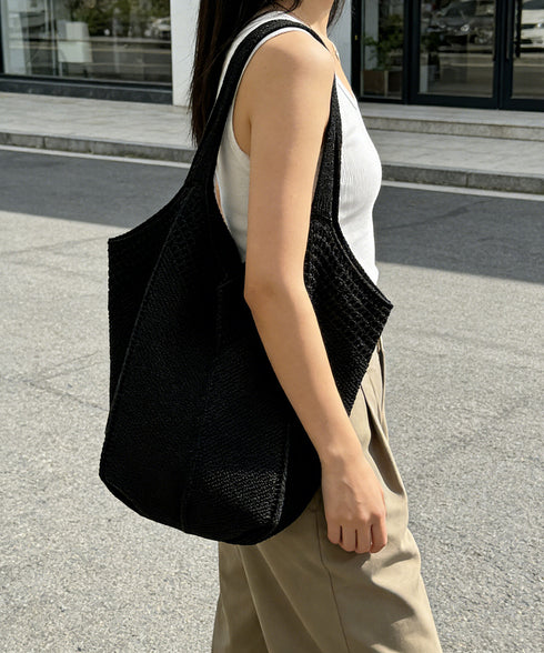 ニットバッグ 大容量トートバッグ肩掛け鞄 大きめナチュラルバッグ 透かし編みニット鞄 A4収納可 大人カジュアルサマーバッグ 韓国風カバン シンプル手提げバッグ 92TAYAN-001