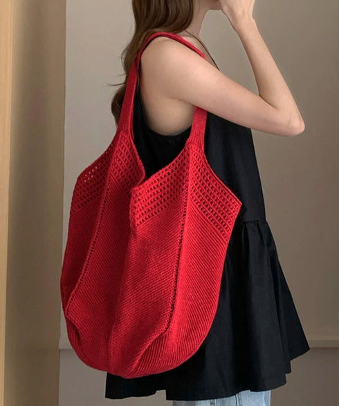 ニットバッグ 大容量トートバッグ肩掛け鞄 大きめナチュラルバッグ 透かし編みニット鞄 A4収納可 大人カジュアルサマーバッグ 韓国風カバン シンプル手提げバッグ 92TAYAN-001