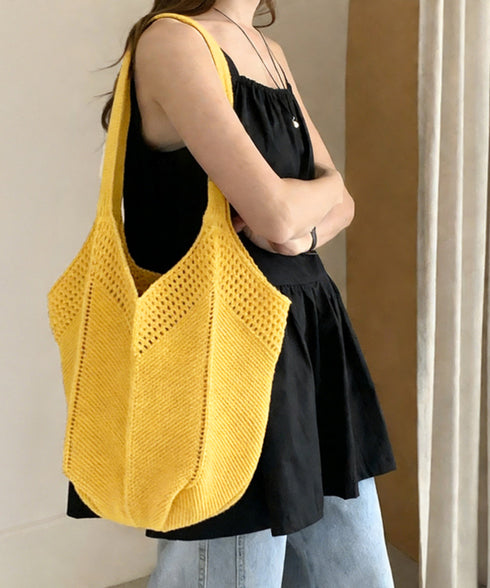 ニットバッグ 大容量トートバッグ肩掛け鞄 大きめナチュラルバッグ 透かし編みニット鞄 A4収納可 大人カジュアルサマーバッグ 韓国風カバン シンプル手提げバッグ 92TAYAN-001