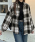 ビエラ起毛チェックシャツ 厚手ネルシャツ レディース ゆったりシャツジャケット 長袖チュニックシャツ ドロップショルダー春秋ライトアウター レトロ シャツアウター 92TINGWAN-001