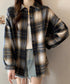 ビエラ起毛チェックシャツ 厚手ネルシャツ レディース ゆったりシャツジャケット 長袖チュニックシャツ ドロップショルダー春秋ライトアウター レトロ シャツアウター 92TINGWAN-001