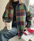ビエラ起毛チェックシャツ 厚手ネルシャツ レディース ゆったりシャツジャケット 長袖チュニックシャツ ドロップショルダー春秋ライトアウター レトロ シャツアウター 92TINGWAN-001