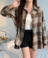 ビエラ起毛チェックシャツ 厚手ネルシャツ レディース ゆったりシャツジャケット 長袖チュニックシャツ ドロップショルダー春秋ライトアウター レトロ シャツアウター 92TINGWAN-001