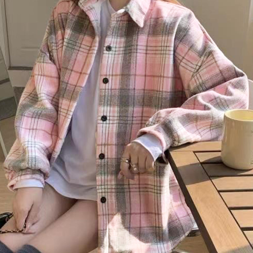 ビエラ起毛チェックシャツ 厚手ネルシャツ ピンク
