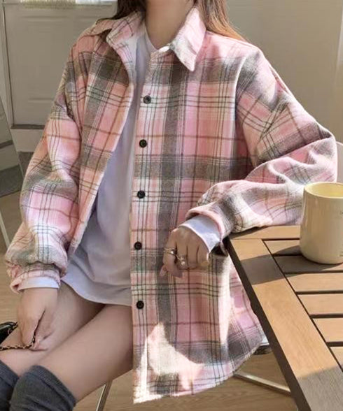ビエラ起毛チェックシャツ 厚手ネルシャツ レディース ゆったりシャツジャケット 長袖チュニックシャツ ドロップショルダー春秋ライトアウター レトロ シャツアウター 92TINGWAN-001