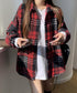 ビエラ起毛チェックシャツ 厚手ネルシャツ レディース ゆったりシャツジャケット 長袖チュニックシャツ ドロップショルダー春秋ライトアウター レトロ シャツアウター 92TINGWAN-001