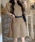 ベルト付きニットワンピースウエストマーク 韓国風ミニ丈リブワンピースレディース ポケット付きAラインワンピ ゆったりフェミニンチュニックワンピ秋冬長袖 大人可愛い 92XAYTFS-002