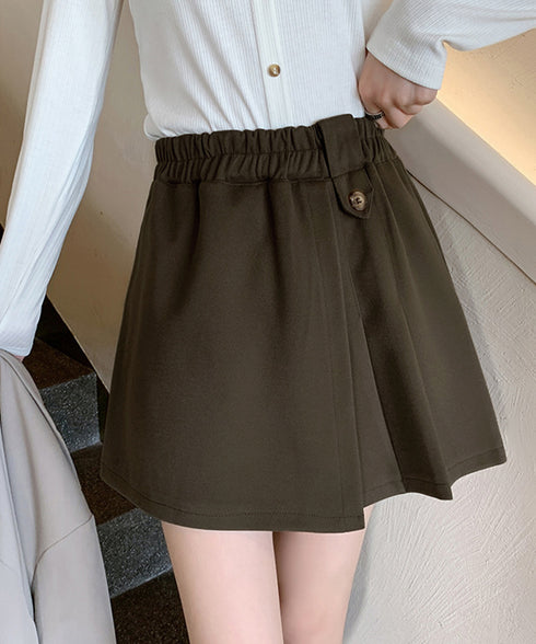 プリーツキュロットパンツ ウール風 秋冬 レディース 可愛いショート丈パンツ Aラインスカパン カジュアル ミニ丈パンツ着やせ ハイウエスト美脚脚長短パン韓国風 92XAYTFS-005