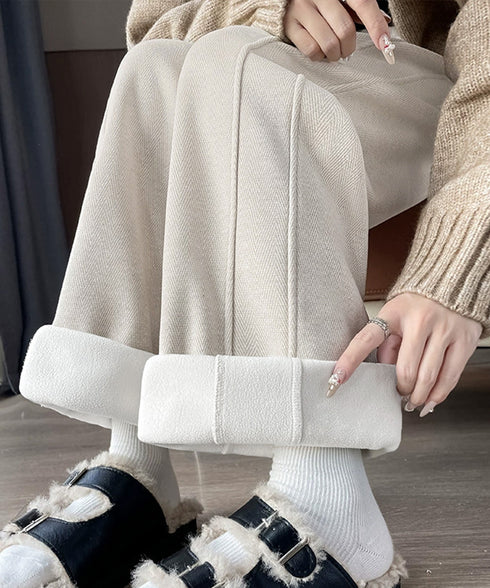 ヘリンボーン柄ワイドパンツレディース美脚 ハイウエストストレートパンツ 裏起毛ノーマル2タイプ ウエストゴムリラックスパンツ ポケット付き楽ちんイージーパンツ秋冬 92ZBB-001