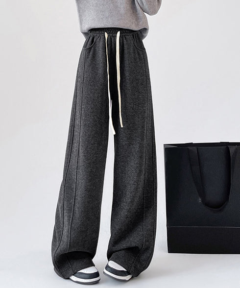ヘリンボーン柄ワイドパンツレディース美脚 ハイウエストストレートパンツ 裏起毛ノーマル2タイプ ウエストゴムリラックスパンツ ポケット付き楽ちんイージーパンツ秋冬 92ZBB-001