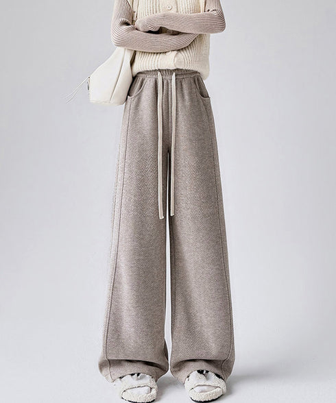 ヘリンボーン柄ワイドパンツレディース美脚 ハイウエストストレートパンツ 裏起毛ノーマル2タイプ ウエストゴムリラックスパンツ ポケット付き楽ちんイージーパンツ秋冬 92ZBB-001