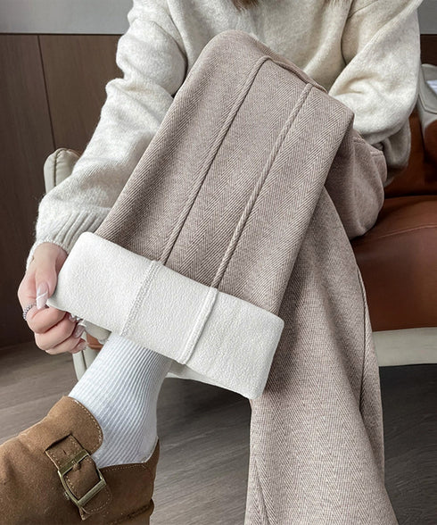 ヘリンボーン柄ワイドパンツレディース美脚 ハイウエストストレートパンツ 裏起毛ノーマル2タイプ ウエストゴムリラックスパンツ ポケット付き楽ちんイージーパンツ秋冬 92ZBB-001