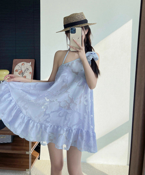 ビキニ3点セット花柄シアーワンピース付き レディース体型カバーセパレート水着 フリルヘムワンピ リゾートビキニ韓国風フェミニン水着大人可愛い セクシースイムウェア 92CANLEI-001