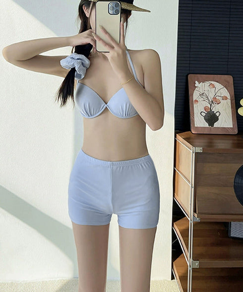 ビキニ3点セット花柄シアーワンピース付き レディース体型カバーセパレート水着 フリルヘムワンピ リゾートビキニ韓国風フェミニン水着大人可愛い セクシースイムウェア 92CANLEI-001