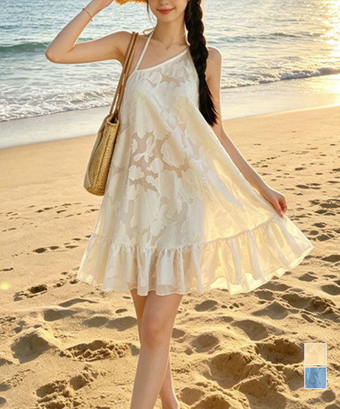 ビキニ3点セット花柄シアーワンピース付き レディース体型カバーセパレート水着 フリルヘムワンピ リゾートビキニ韓国風フェミニン水着大人可愛い セクシースイムウェア 92CANLEI-001