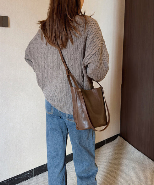 レトロバケットバッグ巾着ポーチ2点セット ショルダーバッグ 3wayミニトートレディース 通学通勤 きれいめフェイクレザーバッグ 大人上品肩掛けバッグ 斜め掛け鞄 92DRSP-001