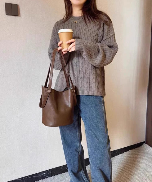 レトロバケットバッグ巾着ポーチ2点セット ショルダーバッグ 3wayミニトートレディース 通学通勤 きれいめフェイクレザーバッグ 大人上品肩掛けバッグ 斜め掛け鞄 92DRSP-001