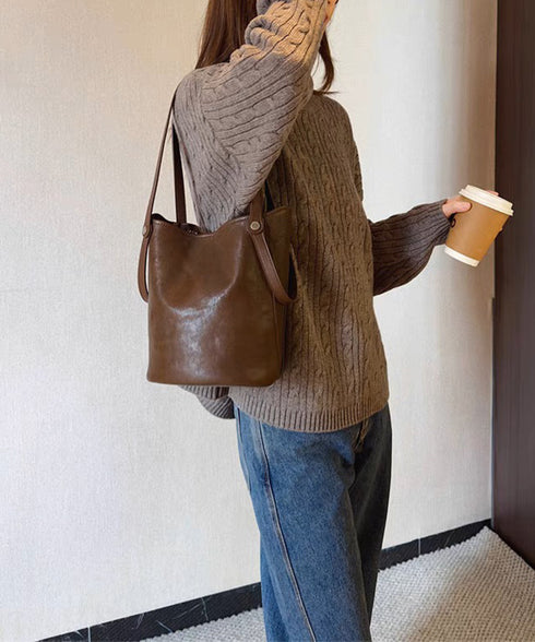 レトロバケットバッグ巾着ポーチ2点セット ショルダーバッグ 3wayミニトートレディース 通学通勤 きれいめフェイクレザーバッグ 大人上品肩掛けバッグ 斜め掛け鞄 92DRSP-001