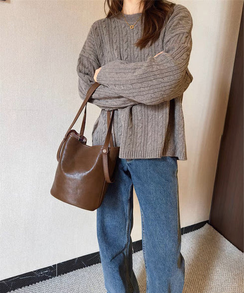 レトロバケットバッグ巾着ポーチ2点セット ショルダーバッグ 3wayミニトートレディース 通学通勤 きれいめフェイクレザーバッグ 大人上品肩掛けバッグ 斜め掛け鞄 92DRSP-001