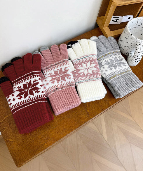 ノルディック柄手袋 スマホ対応暖かい手袋 レディース 北欧風ジャガード手袋 冷え対策リブ編み手ぶくろ 通勤通学大人可愛い毛糸手袋 アウトドア 5本指ニットグローブ 92DXZZ-001
