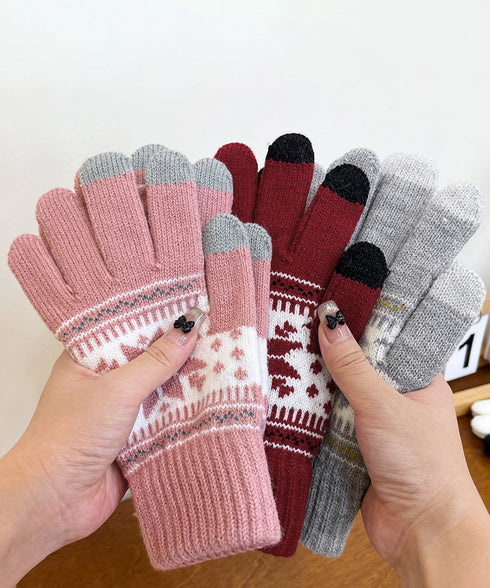 ノルディック柄手袋 スマホ対応暖かい手袋 レディース 北欧風ジャガード手袋 冷え対策リブ編み手ぶくろ 通勤通学大人可愛い毛糸手袋 アウトドア 5本指ニットグローブ 92DXZZ-001