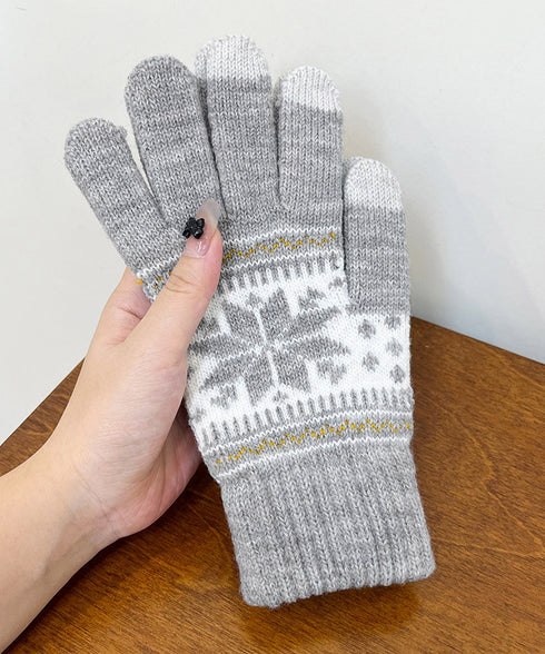 ノルディック柄手袋 スマホ対応暖かい手袋 レディース 北欧風ジャガード手袋 冷え対策リブ編み手ぶくろ 通勤通学大人可愛い毛糸手袋 アウトドア 5本指ニットグローブ 92DXZZ-001