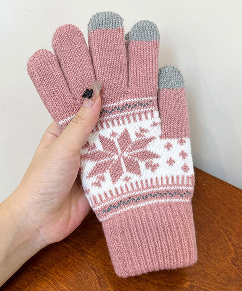ノルディック柄手袋 スマホ対応暖かい手袋 レディース 北欧風ジャガード手袋 冷え対策リブ編み手ぶくろ 通勤通学大人可愛い毛糸手袋 アウトドア 5本指ニットグローブ 92DXZZ-001