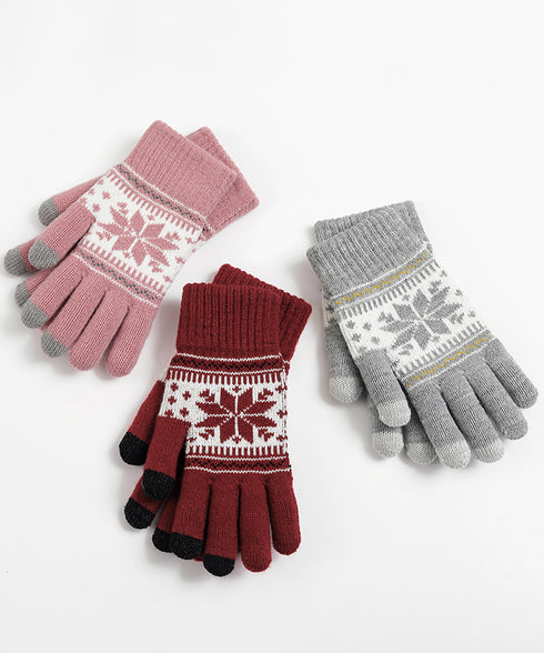 ノルディック柄手袋 スマホ対応暖かい手袋 レディース 北欧風ジャガード手袋 冷え対策リブ編み手ぶくろ 通勤通学大人可愛い毛糸手袋 アウトドア 5本指ニットグローブ 92DXZZ-001