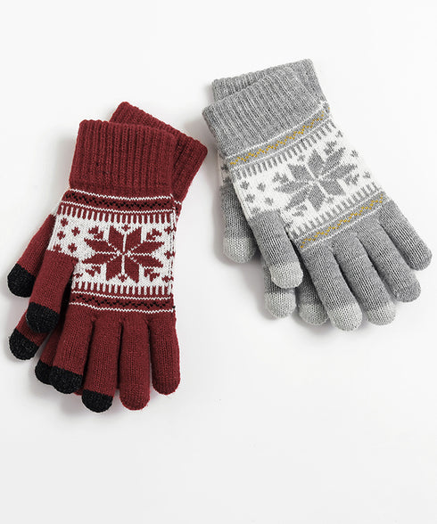 ノルディック柄手袋 スマホ対応暖かい手袋 レディース 北欧風ジャガード手袋 冷え対策リブ編み手ぶくろ 通勤通学大人可愛い毛糸手袋 アウトドア 5本指ニットグローブ 92DXZZ-001