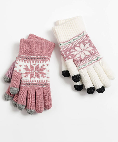 ノルディック柄手袋 スマホ対応暖かい手袋 レディース 北欧風ジャガード手袋 冷え対策リブ編み手ぶくろ 通勤通学大人可愛い毛糸手袋 アウトドア 5本指ニットグローブ 92DXZZ-001