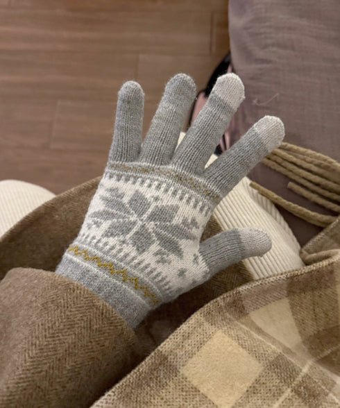 ノルディック柄手袋 スマホ対応暖かい手袋 レディース 北欧風ジャガード手袋 冷え対策リブ編み手ぶくろ 通勤通学大人可愛い毛糸手袋 アウトドア 5本指ニットグローブ 92DXZZ-001