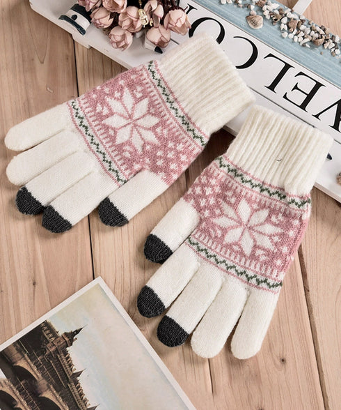 ノルディック柄手袋 スマホ対応暖かい手袋 レディース 北欧風ジャガード手袋 冷え対策リブ編み手ぶくろ 通勤通学大人可愛い毛糸手袋 アウトドア 5本指ニットグローブ 92DXZZ-001