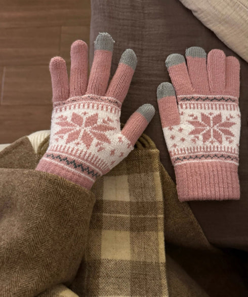 ノルディック柄手袋 スマホ対応暖かい手袋 レディース 北欧風ジャガード手袋 冷え対策リブ編み手ぶくろ 通勤通学大人可愛い毛糸手袋 アウトドア 5本指ニットグローブ 92DXZZ-001