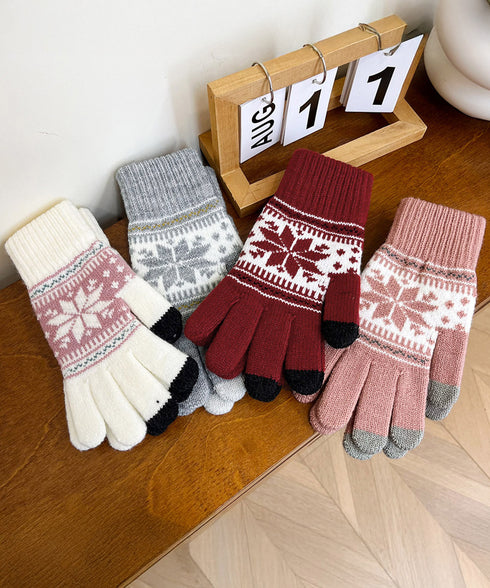 ノルディック柄手袋 スマホ対応暖かい手袋 レディース 北欧風ジャガード手袋 冷え対策リブ編み手ぶくろ 通勤通学大人可愛い毛糸手袋 アウトドア 5本指ニットグローブ 92DXZZ-001