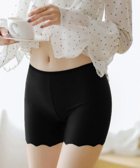 ペチパンツシームレスペチコート3色セット レディース 波型ヘムインナーパンツ チラ見え防止ショーパン ウエストゴム見せパン 冷感タッチ薄手肌着 ボックスショーツ 92FSKJ-001