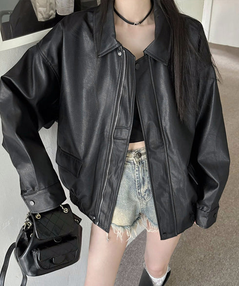 ライダースジャケット レディースブルゾン 大人かっこいい PUレザージャケット 防風防寒 ゆったり革ジャン レトロ 合皮ジャケット フェイクレザーアウター 韓国風 92FUYA-001