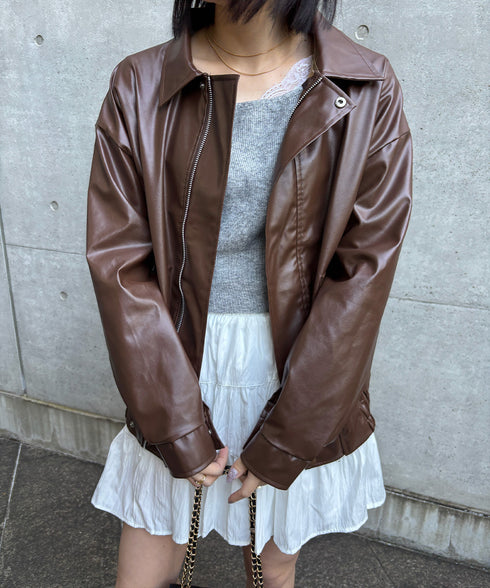 ライダースジャケット レディースブルゾン 大人かっこいい PUレザージャケット 防風防寒 ゆったり革ジャン レトロ 合皮ジャケット フェイクレザーアウター 韓国風 92FUYA-001