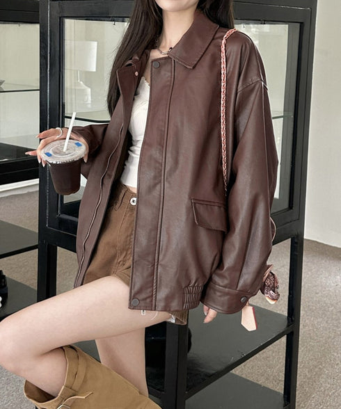 ライダースジャケット レディースブルゾン 大人かっこいい PUレザージャケット 防風防寒 ゆったり革ジャン レトロ 合皮ジャケット フェイクレザーアウター 韓国風 92FUYA-001