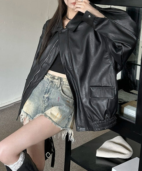 ライダースジャケット レディースブルゾン 大人かっこいい PUレザージャケット 防風防寒 ゆったり革ジャン レトロ 合皮ジャケット フェイクレザーアウター 韓国風 92FUYA-001