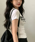 タイトロゴTシャツグラフィック半袖韓国風 大人カジュアル英字プリントトップス クルーネックタイトtシャツ ストリート系女子甘辛ミックス春夏服 コンパクトカットソー 92HANPINFS-006