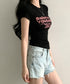 タイトロゴTシャツグラフィック半袖韓国風 大人カジュアル英字プリントトップス クルーネックタイトtシャツ ストリート系女子甘辛ミックス春夏服 コンパクトカットソー 92HANPINFS-006