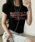 タイトロゴTシャツグラフィック半袖韓国風 大人カジュアル英字プリントトップス クルーネックタイトtシャツ ストリート系女子甘辛ミックス春夏服 コンパクトカットソー 92HANPINFS-006